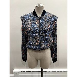 Joe's Jeans Reversible Floral and Sequin Silk Bomber Jacket Size M